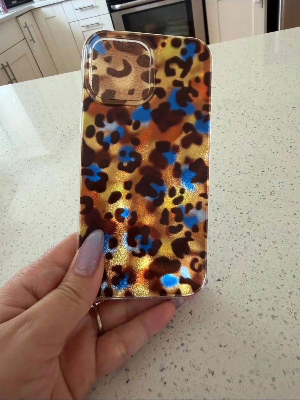 iPhone 12 Pro Max case Leopard Print Blue Accent Phone Case - Brown/Blue